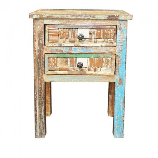Liberty Reclaimed Wood 2 Drawer Bedside 60cm by Hibashi Furniture – handcrafted solid wood furniture made in India