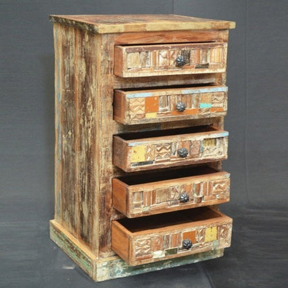 Liberty Reclaimed Wood Chest of 5 Drawers Tallboy by Hibashi Furniture – handcrafted solid wood furniture made in India