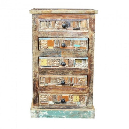 Liberty Reclaimed Wood Chest of 5 Drawers Tallboy by Hibashi Furniture – handcrafted solid wood furniture made in India