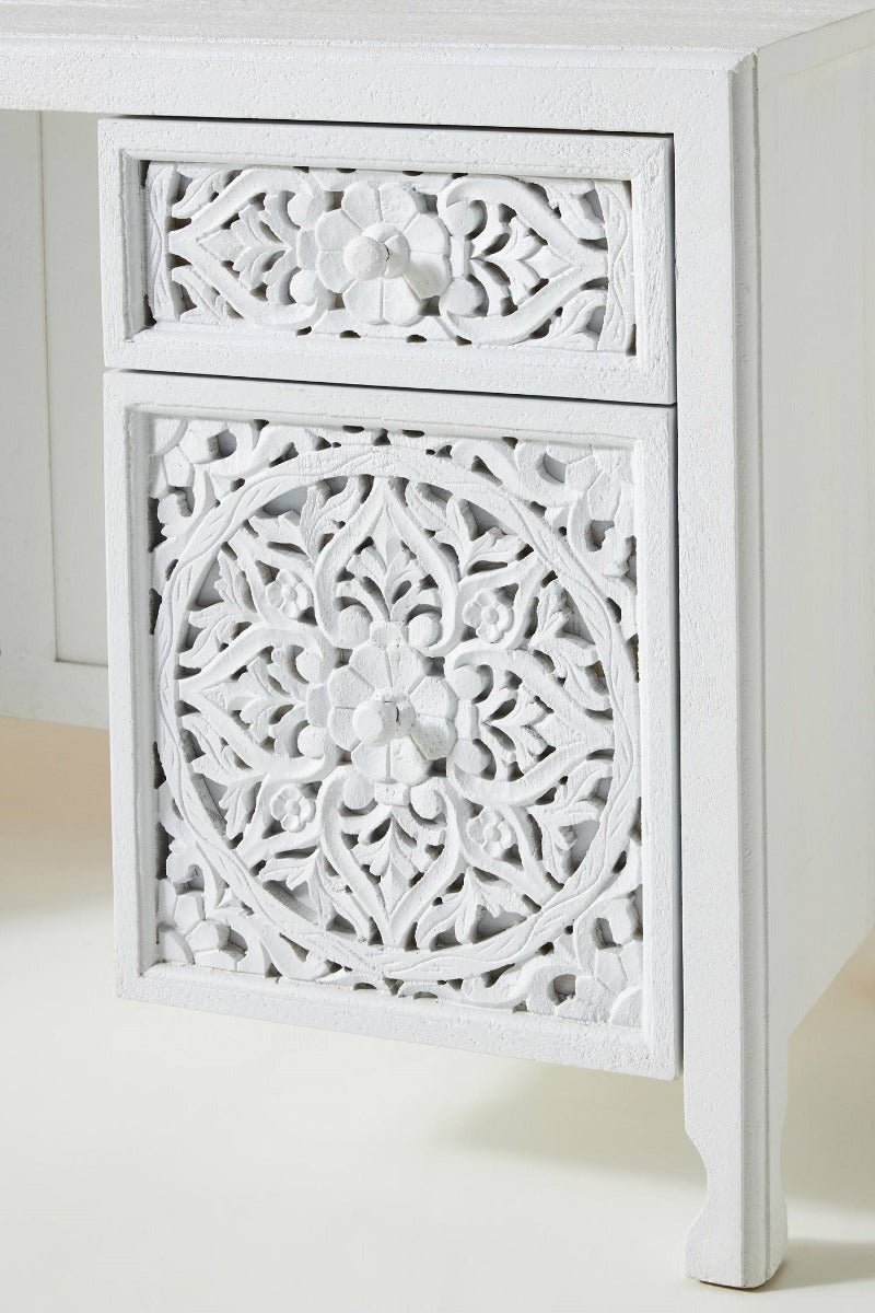 Lombok Hand Carved Indian Style Home Office Desk / Solid Wooden Office Desk – handcrafted solid wood furniture