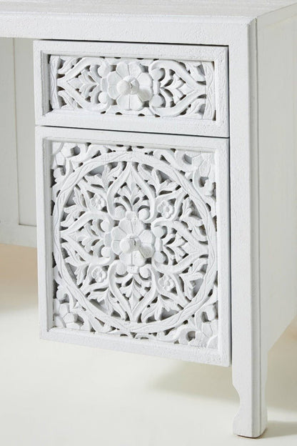 Lombok Hand Carved Indian Style Home Office Desk / Solid Wooden Office Desk – handcrafted solid wood furniture