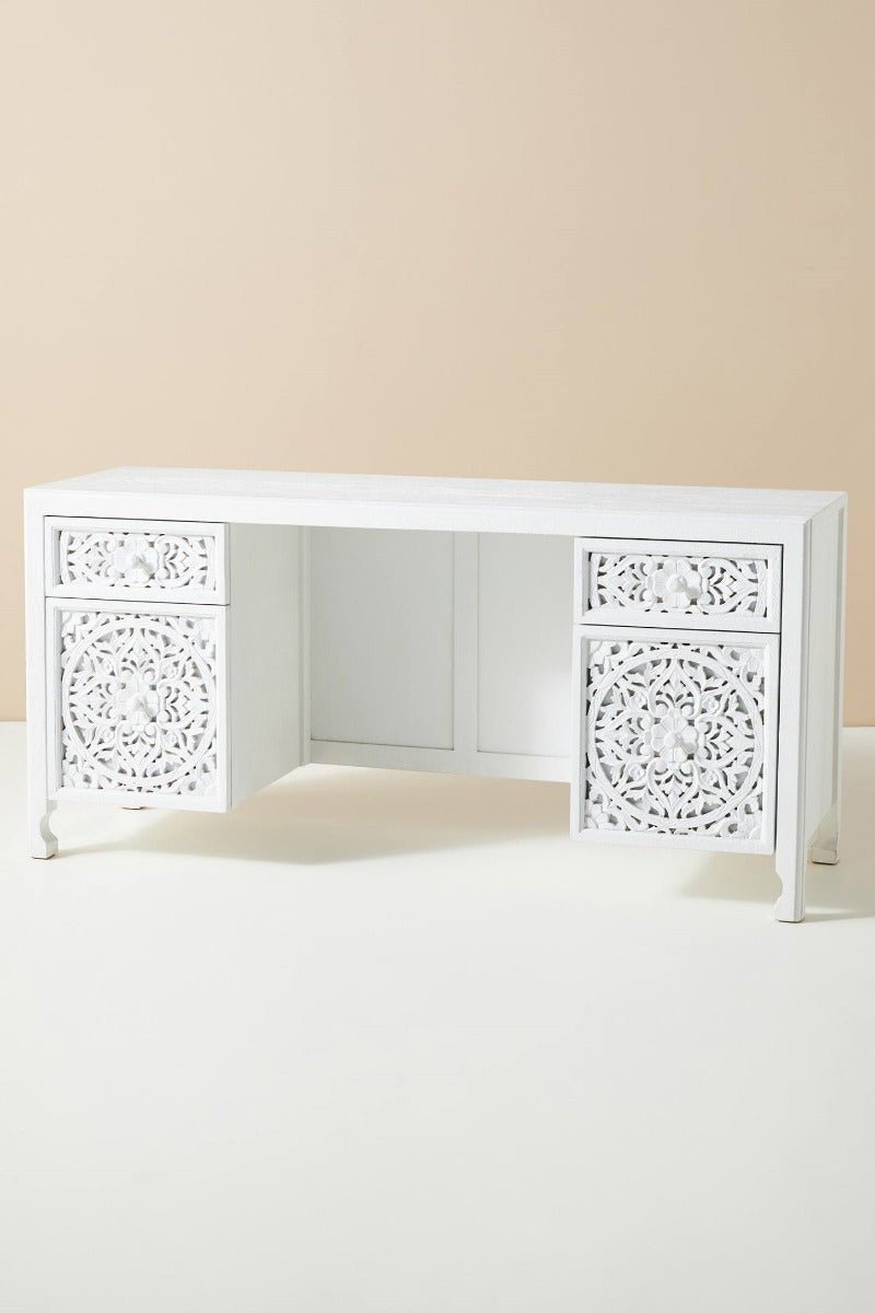 Lombok Hand Carved Indian Style Home Office Desk / Solid Wooden Office Desk – handcrafted solid wood furniture