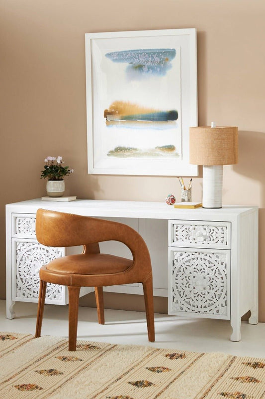 Lombok Hand Carved Indian Style Home Office Desk / Solid Wooden Office Desk by Hibashi Furniture – handcrafted solid wood furniture made in India