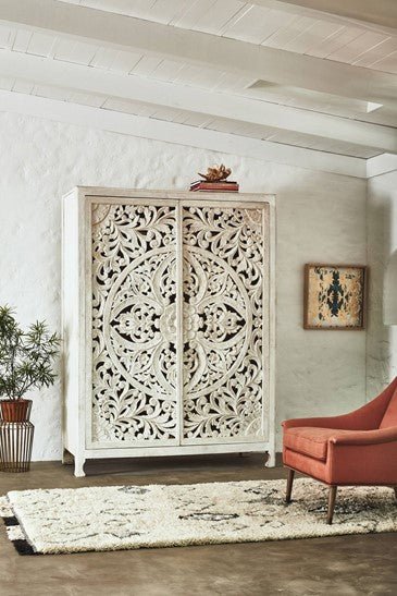 Lombok Hand Carved wooden Armoire / Hand Carved Wooden Wardrobe – handcrafted solid wood furniture