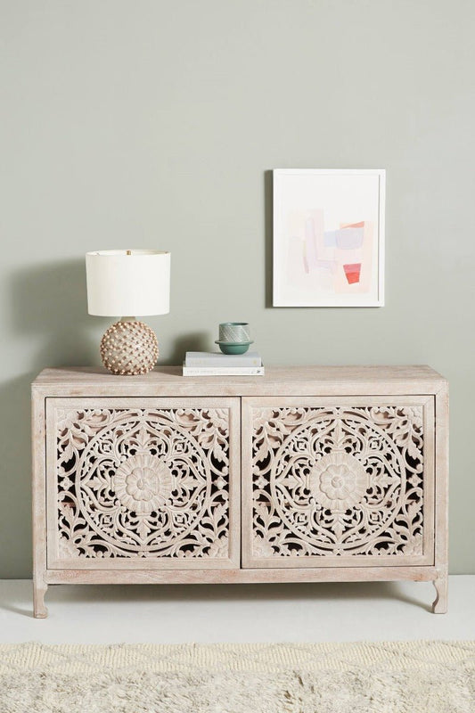 Lombok hand carved Wooden Sideboard Buffet Table by Hibashi Furniture – handcrafted solid wood furniture made in India