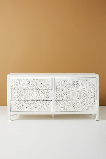 Lombok Hand Carved Wooden Six Drawer Dresser/ Hand Made wooden Dresser by Hibashi Furniture – handcrafted solid wood furniture made in India