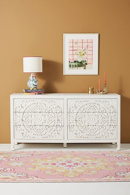 Lombok Hand Carved Wooden Six Drawer Dresser/ Hand Made wooden Dresser by Hibashi Furniture – handcrafted solid wood furniture made in India