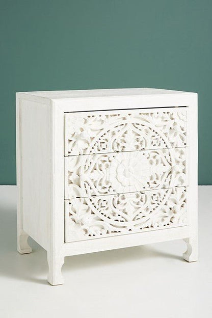 Lombok Handmade Wooden Nightstand / Hand Carved Floral Bedside by Hibashi Furniture – handcrafted solid wood furniture made in India