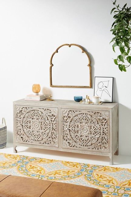 Cómoda de seis cajones de madera tallada a mano Lombok/ Cómoda de madera hecha a mano 