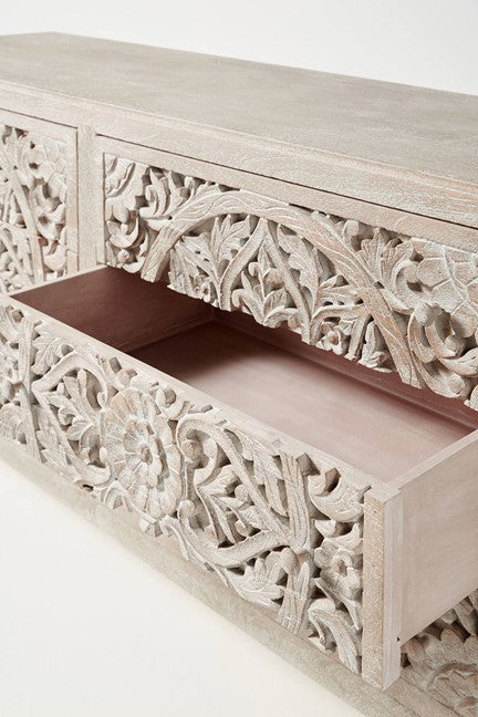 Cómoda de seis cajones de madera tallada a mano Lombok/ Cómoda de madera hecha a mano 