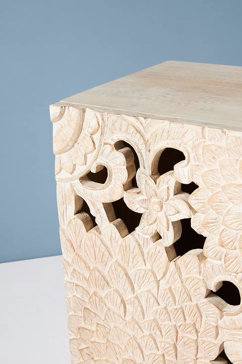 LOTUS Hand carved Entryway Cabinet – handcrafted solid wood furniture