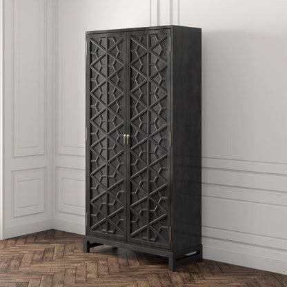 Luna Hand Solid Wooden Carved Armoire - Storage Cabinet by Hibashi Furniture – handcrafted solid wood furniture made in India