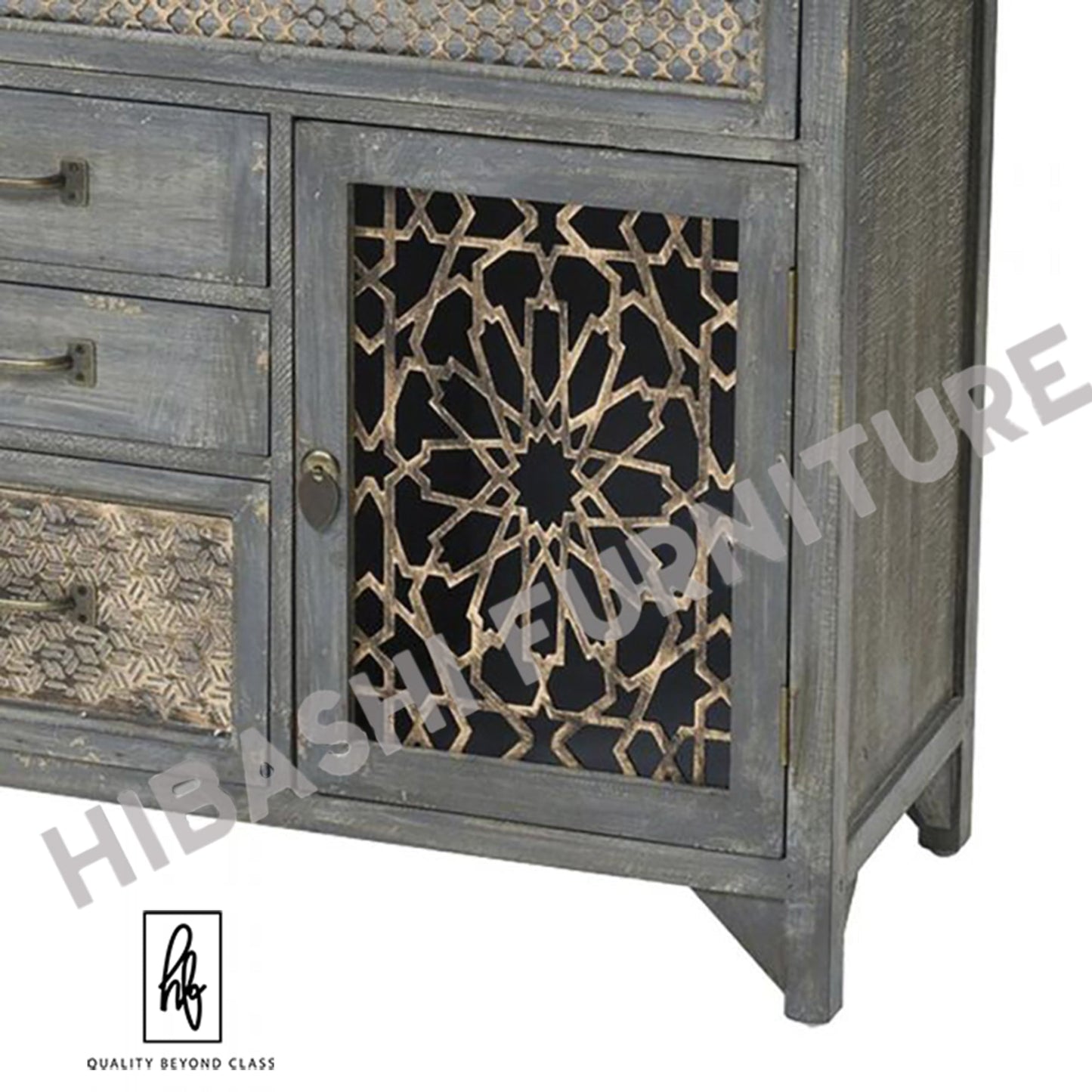 LUNI Solid Mango Wood Hand Carved Cabinet – handcrafted solid wood furniture