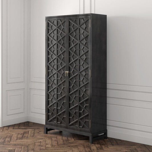 Luna Hand Solid Wooden Carved Armoire - Storage Cabinet