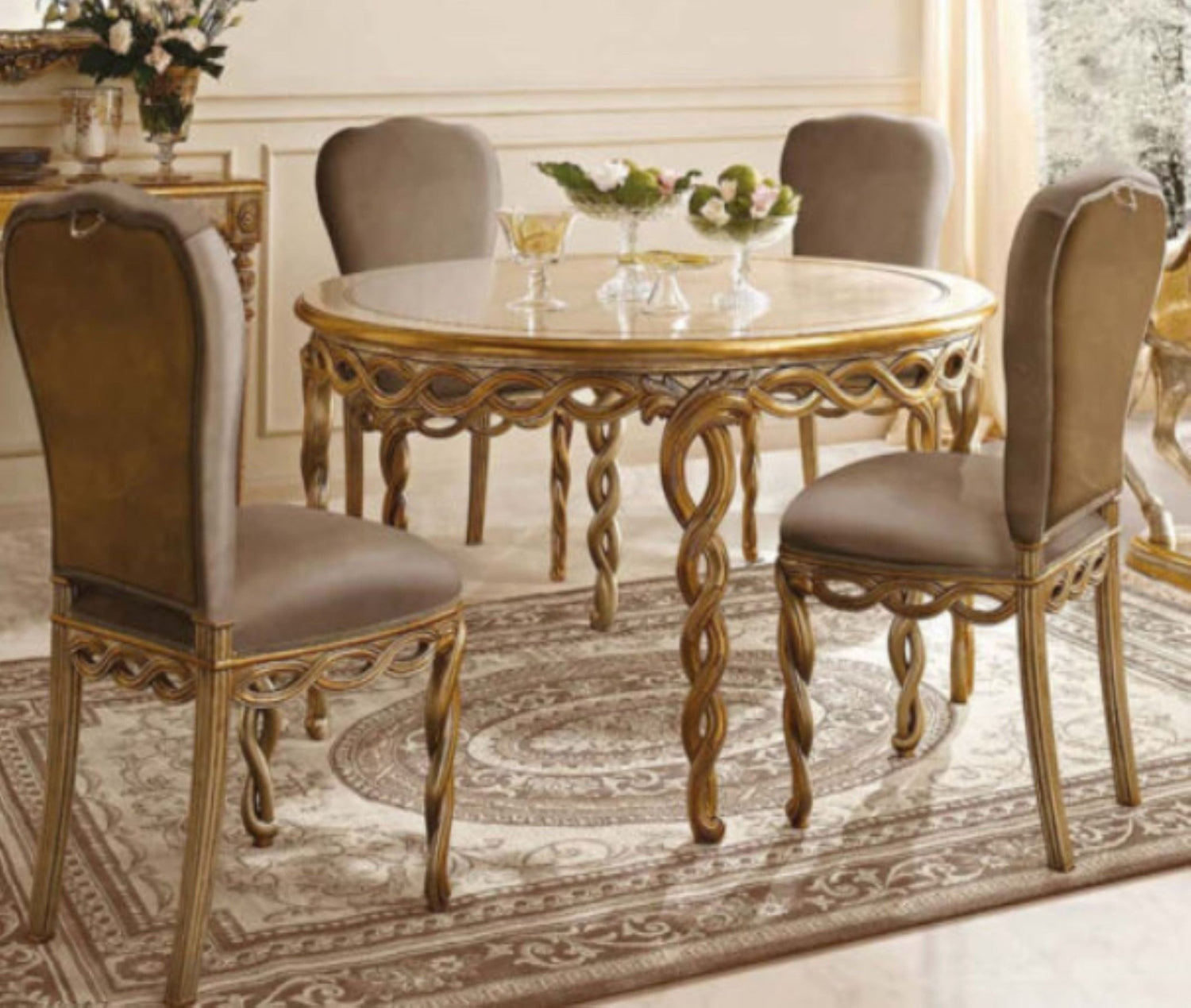 Majenta Hand Carved Luxury Dining Table Set – handcrafted solid wood furniture