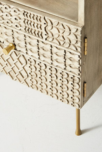 Mango Wood Bedside Table with Carved - Patchwork – handcrafted solid wood furniture