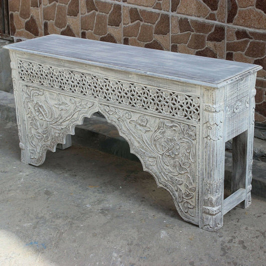 Mehrab Style Carved Hall Table by Hibashi Furniture – handcrafted solid wood furniture made in India