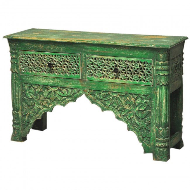 Mehrab Style Carved Hall Table with Drawers by Hibashi Furniture – handcrafted solid wood furniture made in India