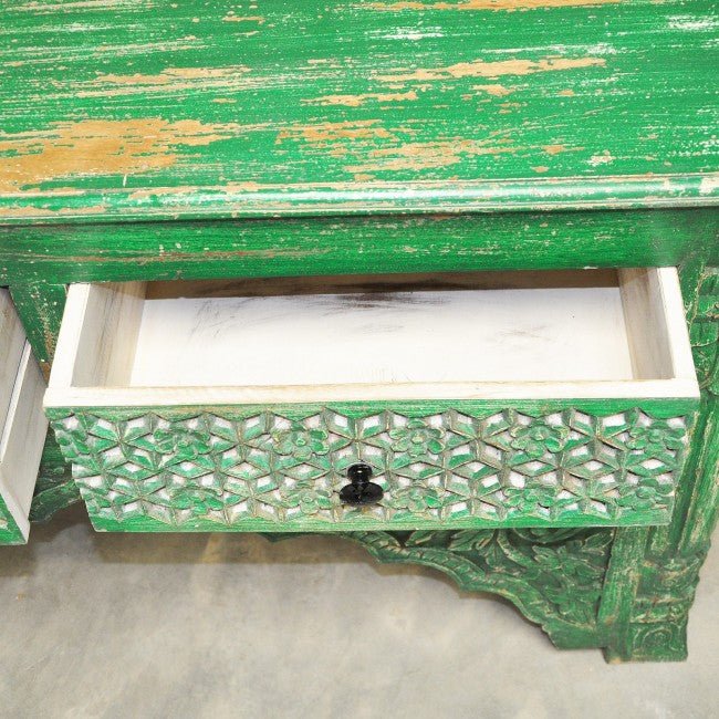 Mehrab Style Carved Hall Table with Drawers – handcrafted solid wood furniture