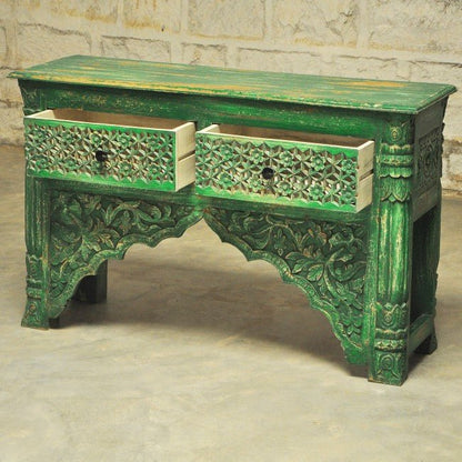Mehrab Style Carved Hall Table with Drawers – handcrafted solid wood furniture