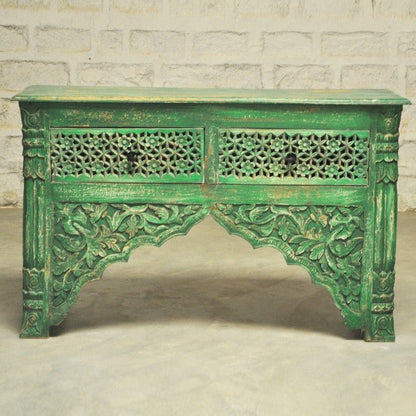 Mehrab Style Carved Hall Table with Drawers by Hibashi Furniture – handcrafted solid wood furniture made in India