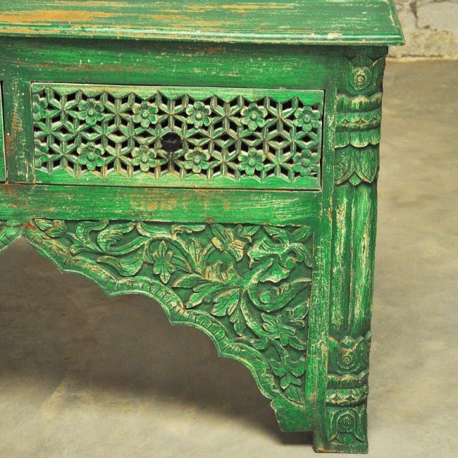 Mehrab Style Carved Hall Table with Drawers – handcrafted solid wood furniture
