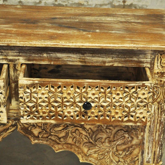 Mehrab Style Carved Hall Table with Drawers – handcrafted solid wood furniture