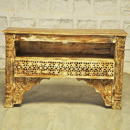 Mehrab Style Carved Hall Table with One Drawer by Hibashi Furniture – handcrafted solid wood furniture made in India