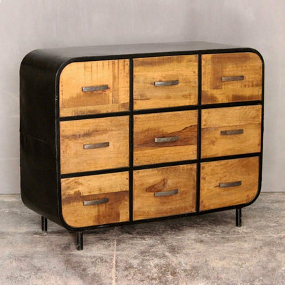 Miller Industrial Timber Iron Chest of Drawers by Hibashi Furniture – handcrafted solid wood furniture made in India
