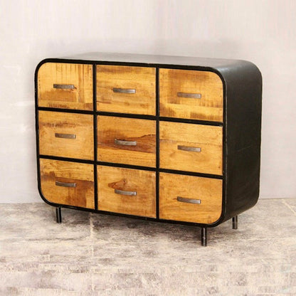 Miller Industrial Timber Iron Chest of Drawers by Hibashi Furniture – handcrafted solid wood furniture made in India