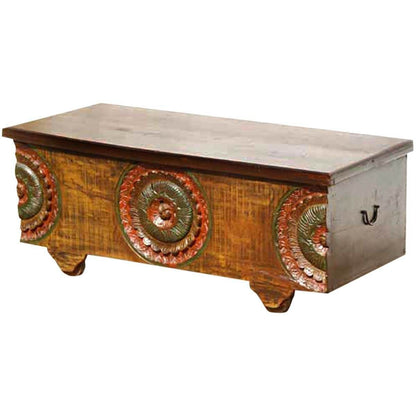 MIYA Antique Style Carved Wood Storage Trunk Coffee Table – handcrafted solid wood furniture