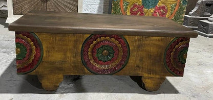 MIYA Antique Style Carved Wood Storage Trunk Coffee Table – handcrafted solid wood furniture
