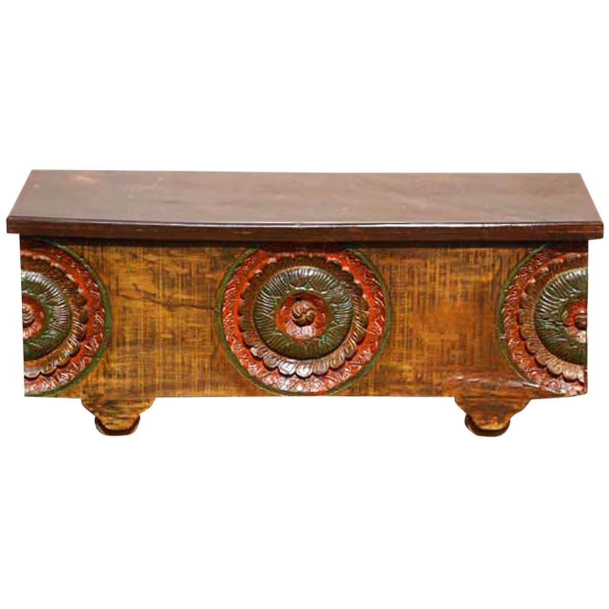 MIYA Antique Style Carved Wood Storage Trunk Coffee Table – handcrafted solid wood furniture