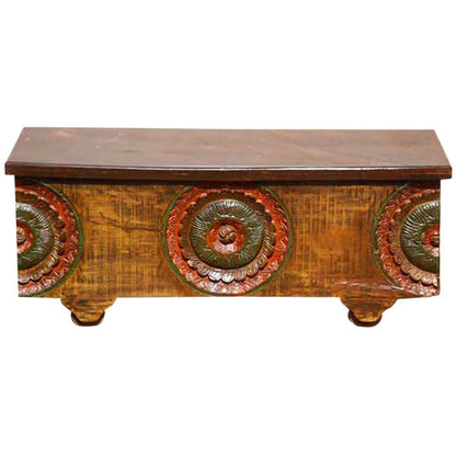 MIYA Antique Style Carved Wood Storage Trunk Coffee Table – handcrafted solid wood furniture