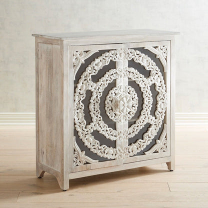 Modern Handcarved Indian Floral Arched Carved Glass Doors Sideboard by Hibashi Furniture – handcrafted solid wood furniture made in India