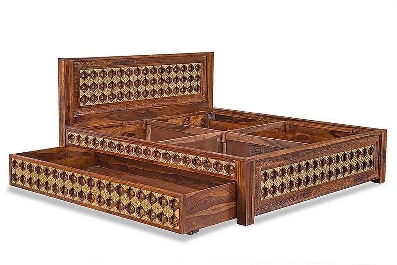 Mogra Antique Brass Work Solid Wood Brass Bed – handcrafted solid wood furniture