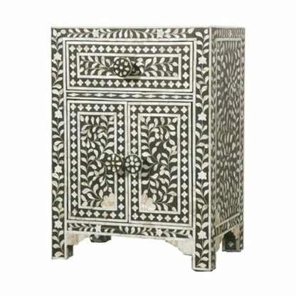 Mother of Pearl Bone Inlay Handmade Bedside Table – handcrafted solid wood furniture
