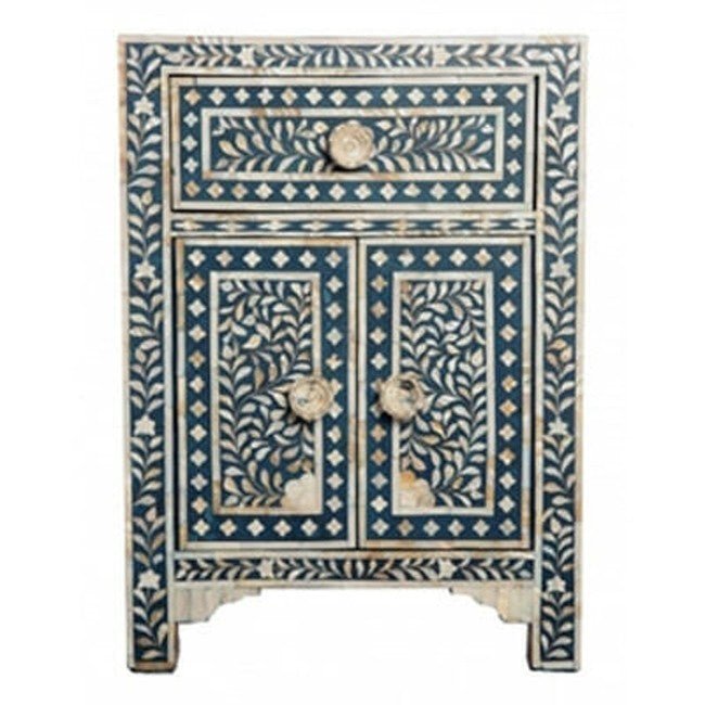 Mother of Pearl Bone Inlay Handmade Bedside Table – handcrafted solid wood furniture
