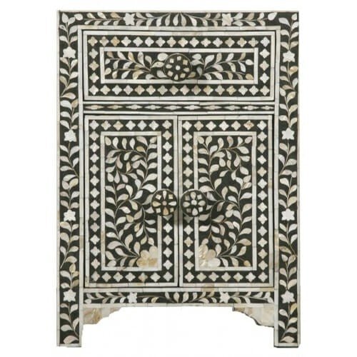 Mother of Pearl Bone Inlay Handmade Bedside Table – handcrafted solid wood furniture