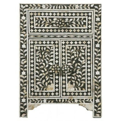 Mother of Pearl Bone Inlay Handmade Bedside Table – handcrafted solid wood furniture