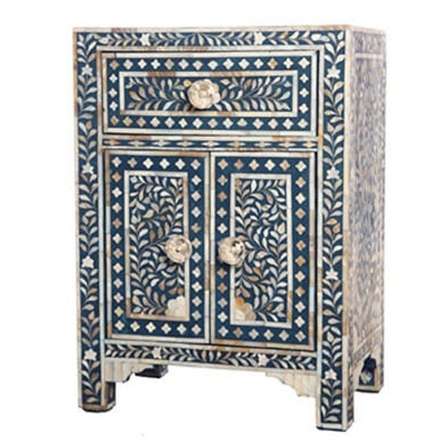Mother of Pearl Bone Inlay Handmade Bedside Table – handcrafted solid wood furniture