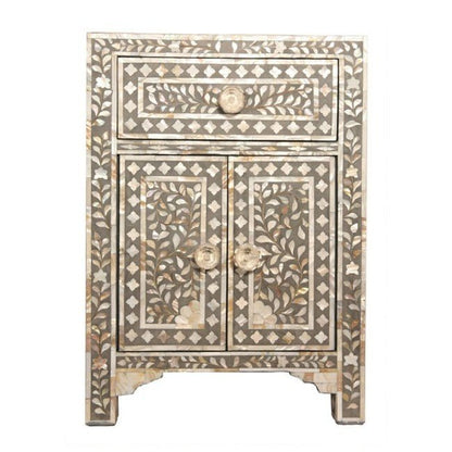 Mother of Pearl Bone Inlay Handmade Bedside Table – handcrafted solid wood furniture