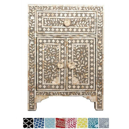 Mother of Pearl Bone Inlay Handmade Bedside Table – handcrafted solid wood furniture
