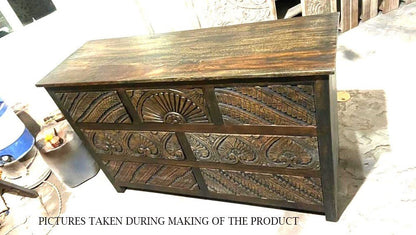 Mughal Garden Indian Hand Carved Reclaimed Wood 7 Drawer Rustic Dresser - HF Commercial Furniture