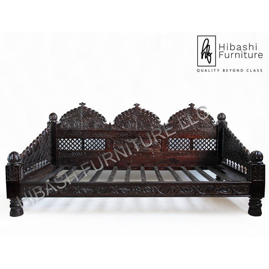 Mughal Hand Carved Arched Daybed – handcrafted solid wood furniture