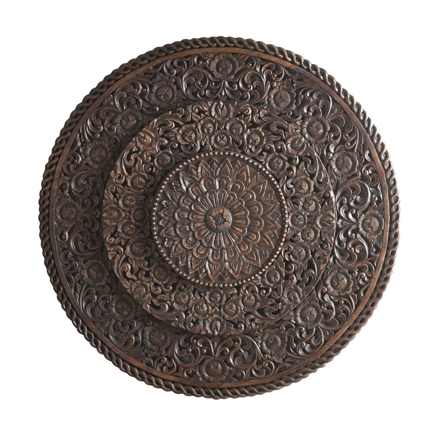 Mughal Style Carved Wood 3 Step Round BedHead/Wall Panel Brown by Hibashi Furniture – handcrafted solid wood furniture made in India