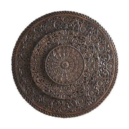 Mughal Style Carved Wood 3 Step Round BedHead/Wall Panel Brown by Hibashi Furniture – handcrafted solid wood furniture made in India