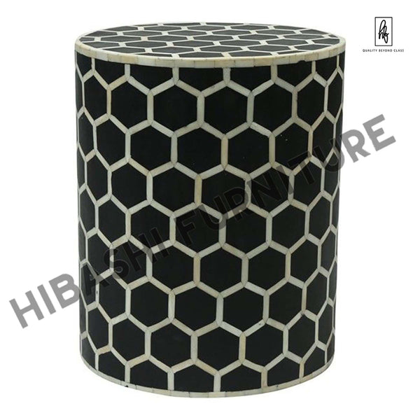 BONE INLAY ROUND DRUM SIDE TABLE HONYCOMB - LARGE