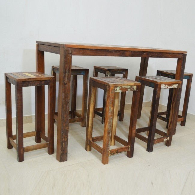 Nirvana Reclaimed Timber Wood Patio 7pc Bar Setting – handcrafted solid wood furniture