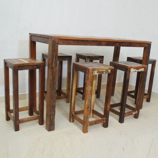 Nirvana Reclaimed Timber Wood Patio 7pc Bar Setting – handcrafted solid wood furniture